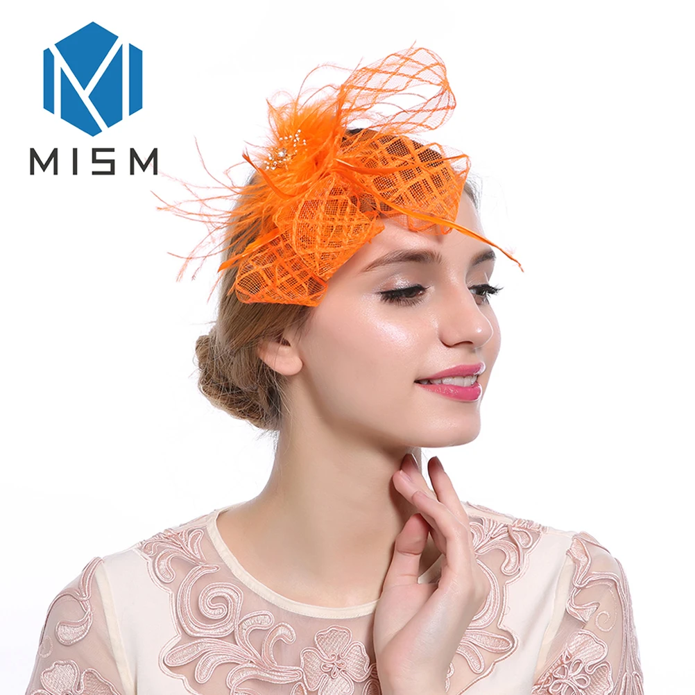 

M MISM 1 PC Elegant Woman Hairband Hair Clips Floral Party Hair Accessories Lace Fascinator Feather Hairband Cocktail Tiara