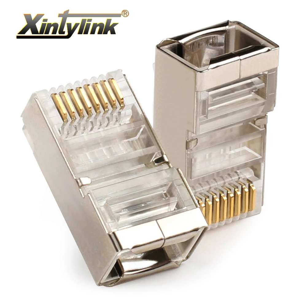 xintylink ethernet cable connector rj45 plug male network cat5e 8p8c 8pin rj 45 stp shielded terminals cat 5 cat5 50pcs 100pcs