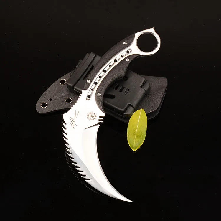 HS инструменты Военный нож Karambit с фиксированным лезвием, тактический нож для выживания с ножом Kydex для охоты на открытом воздухе, кемпинга - Цвет: Silver