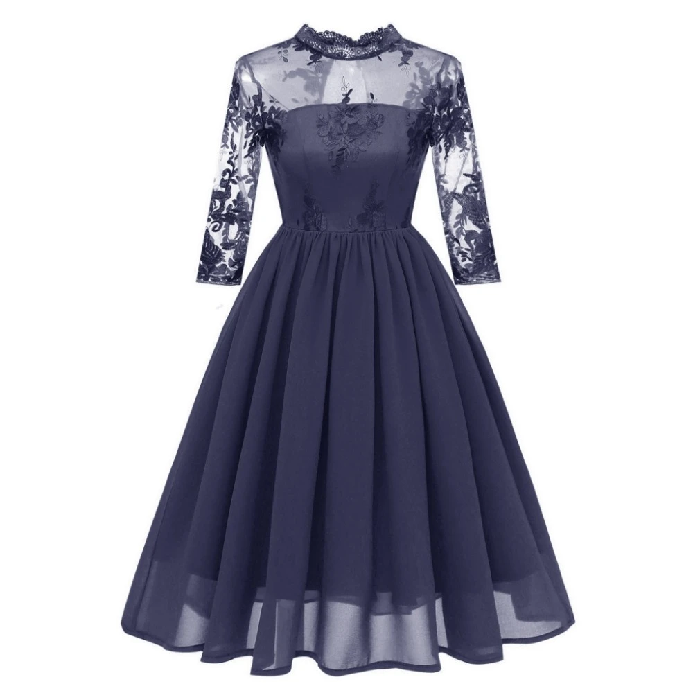 navy blue fit and flare cocktail dress