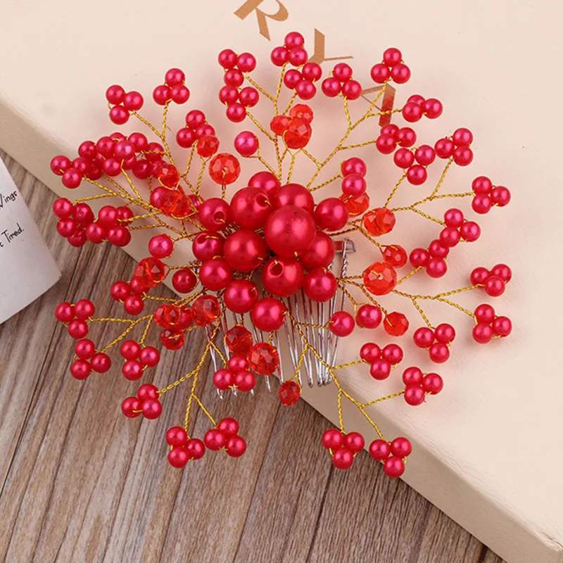 

White/Red Simulated Pearl Crystal Diamante Bridal Hair Comb Clip Slide Prom Party Tiara Hair Jewelry Wedding Hair Accessories VL