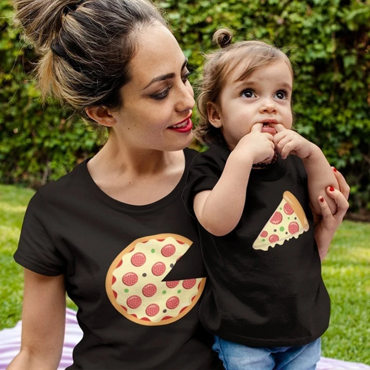 

Pizza Mother Daughter Tshirts Mommy and Me Clothes Family Look Mom Mum Mama and Baby Girl Tshirt Dresses Family Matching Outfits