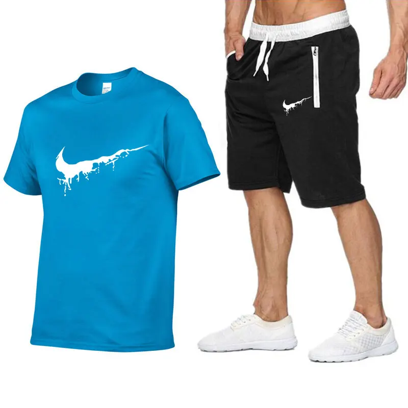 2019 New Men Fashion Two Pieces Sets T Shirts+Shorts Suit Men Summer Tops Tees Fashion Tshirt High Quality men clothing 2019 New Men Fashion Two Pieces Sets T Shirts+Shorts Suit Men Summer Tops Tees Fashion Tshirt High Quality men clothing