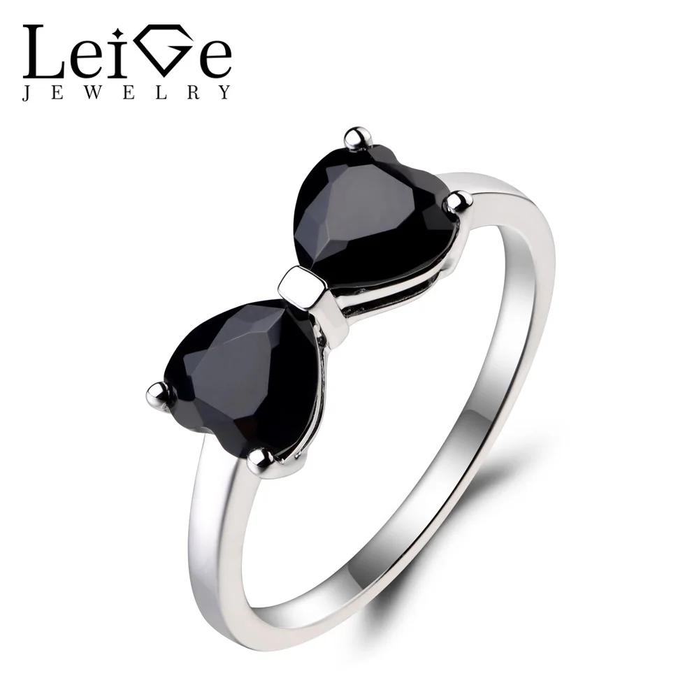 Leige Jewelry Natural Black Spinel Ring Promise Rings 925 Sterling