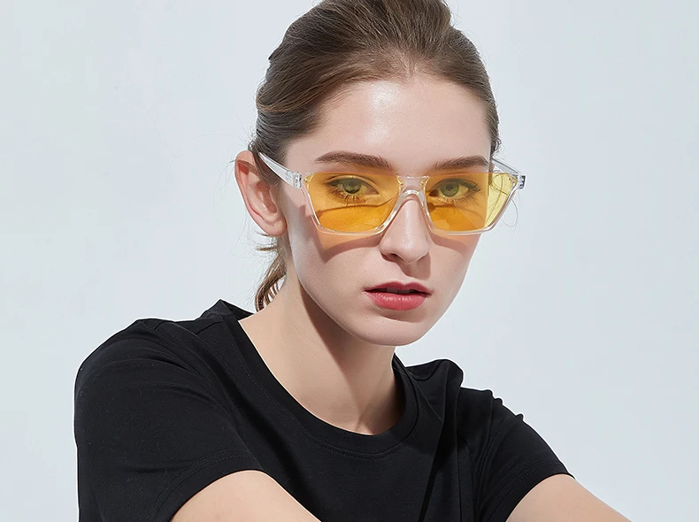 Ralferty, трендовые солнцезащитные очки, полуоправа, солнцезащитные очки для женщин, прозрачная желтая маленькая пластиковая оправа для очков, дешевые солнцезащитные очки W18522