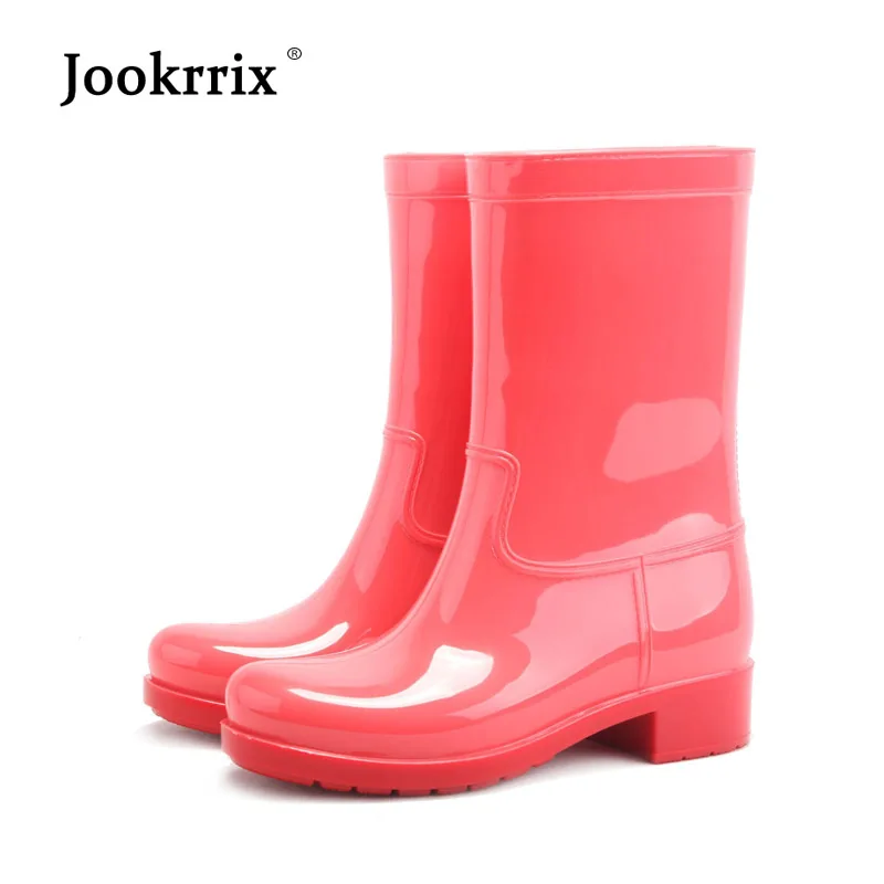 

Jookrrix Autumn Adult Girl Rain Boots Women Anti-slip Waterproof Water White ShoeS Winter Mid Calf Boots Warm Wellies Boot Lady