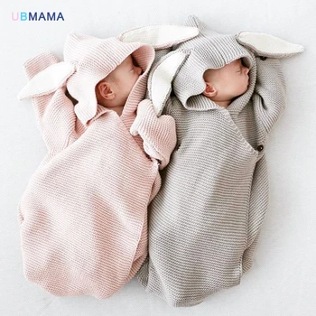 

Lovely three dimensional rabbit ear shaped sleeping bag Knitted Baby Quilt Design for preventing scratched face Sleepsacks