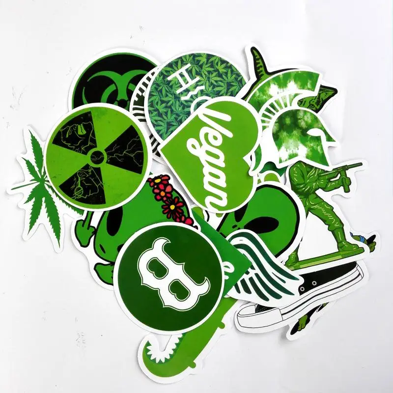 20pcs/Lot Leaf Green Color Stickers For Laptop Sticker Decal Fridge