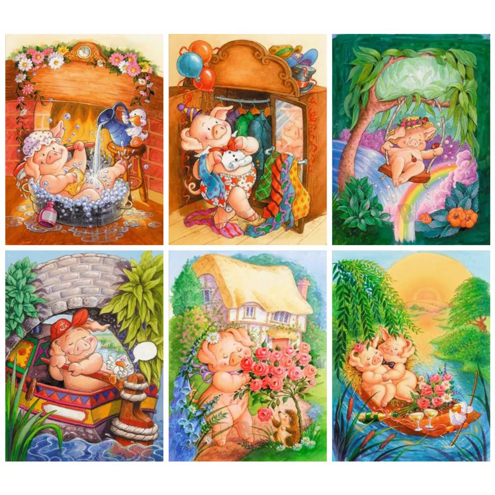 

Huacan 5d Diamond Embroidery Full Set Pig Diamond Painting Square New Arrival Home Decor Picture Of Rhinestones