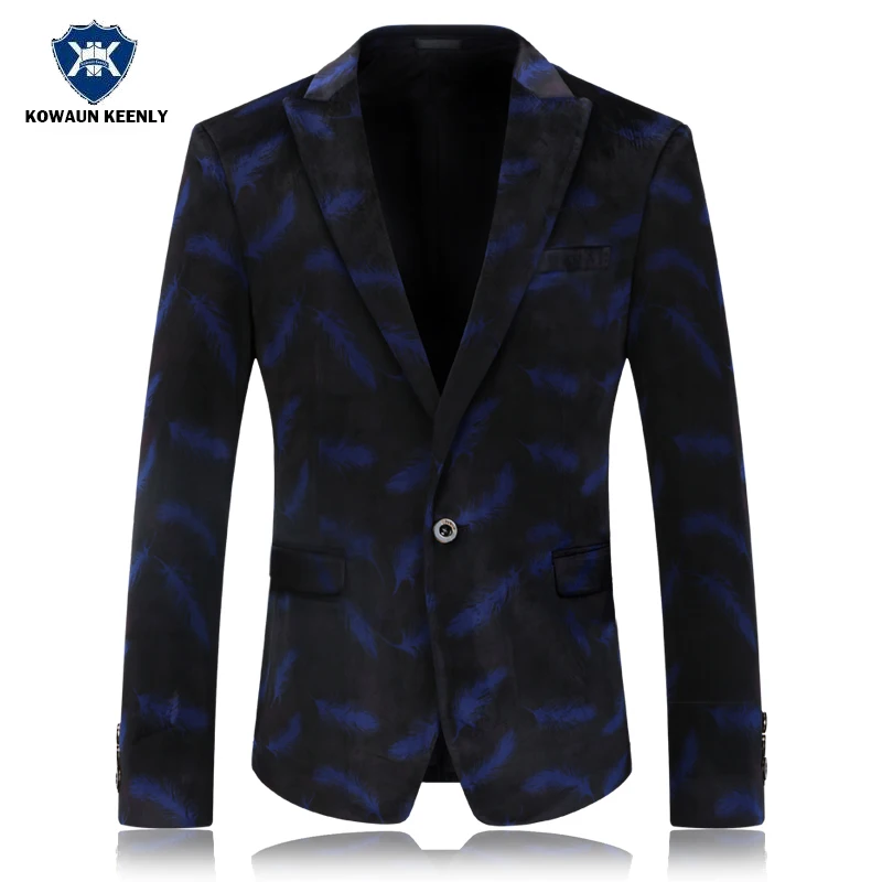 Mens Royal Blue Blazer Wedding Slim Fit Party Printed Floral Blazers