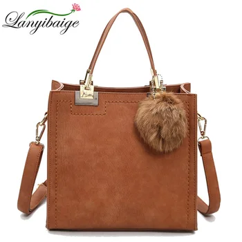 

New Women Handbags High Quality Leather Women Messenger Bags Lady 2019 Casual Shoulder Bag Designer Hairball Tote For Ladies