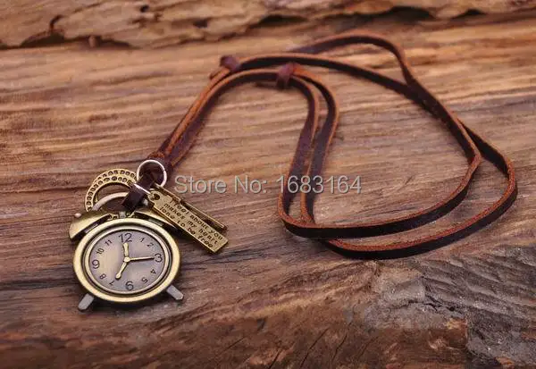 

N153 Special Vintage Clock Men's Surfer Beach Leather Choker Necklace Adjustable