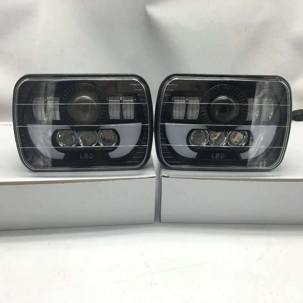

2017 New Pair 7x6 LED Headlights H4 Light for Jeep Wrangler YJ Cherokee Comanche MJ 5x7" Led Square Headlights Led working light