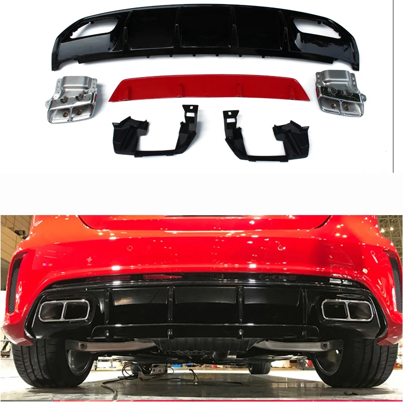 

ABS Diffuser For Mercedes W176 A Class A180 A200 A250 Sport Edition With Stainless Steel Exhaust Tips 13-17 A45 AMG Style