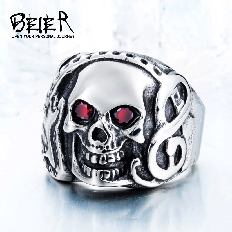 

BEIER music skull ring with red eye fashion punk jewelry for man drop shipping BR8-074