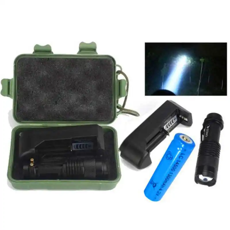 5000LM Mini Q5 LED Flashlight Torch w 14500 Battery & Charger Box powerful led flashlight rechargeable laser pointer #4S11 (6)