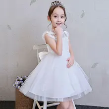 Новое летнее белое платье без рукавов для девочек детское пышное платье принцессы