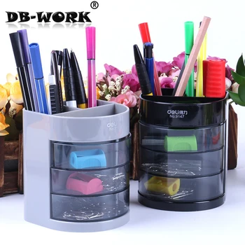 

Deli multifunctional three-layer brush pot office supplies business plastic pen container pen holder Creative fashion holder