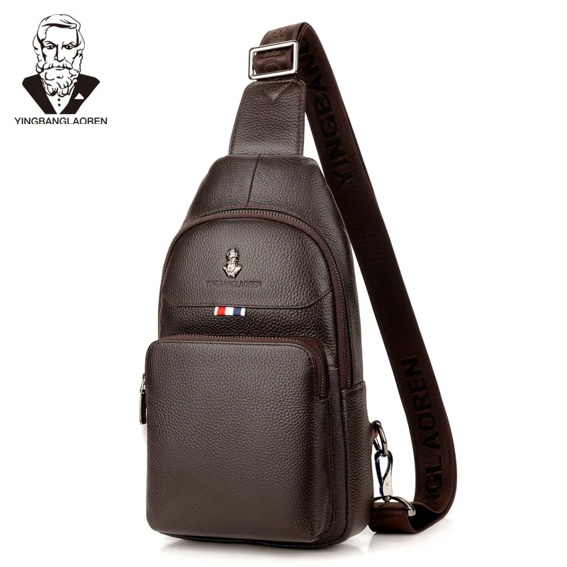 

New Style Men's Chest Bag cow leather shoulder crossbody bag iPad mini messenger bag soft handbag male casual travel bag