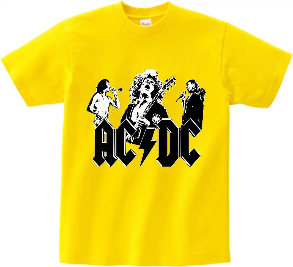 yellow childreTshirt Прохладный для больших мальчиков и девочек, принт группа AC/DC Футболка в стиле рок с круглым вырезом и коротким рукавом Acdc Графический Heavy с металлическими наконечниками; футболка; детская одежда; футболки для грудничков NN - Цвет: yellow childreTshirt