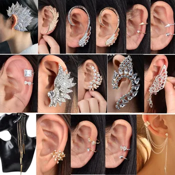 

1Pc Gothic Unisex Big Feather Ear Cuff Non Piercing Golden Clip On Earrings For Women/Men Jewelry Decors Orecchini Brinco