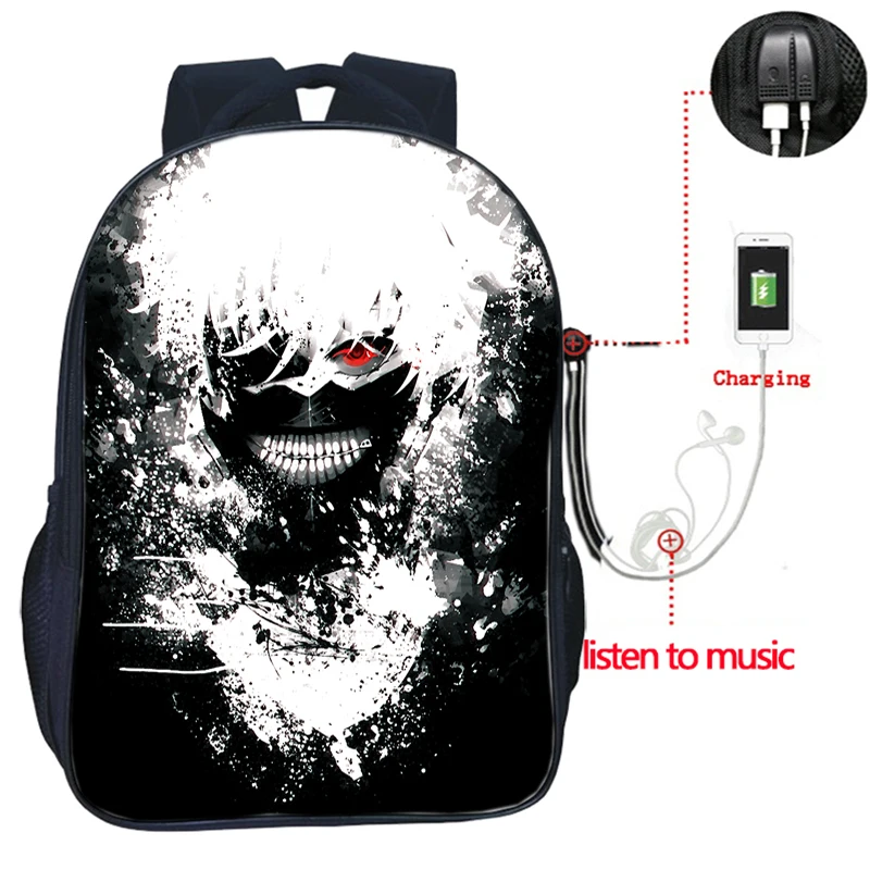 Высокое качество одежда с надписью «Tokyo Ghoul рюкзак USB зарядка рюкзак модные зарядка через usb рюкзак для учеников, мальчиков и девочек школьная сумка распылитель ранцевого типа для с - Цвет: 7