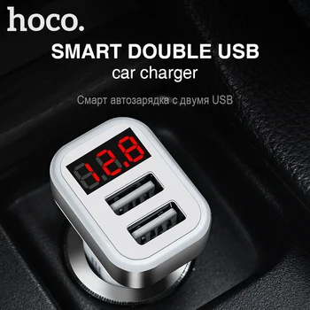 

HOCO Car Charger Digital Display Dual USB Port for iPhone iPad Samsung Xiaomi Phone Charging Adapter 3.1A Car-charger Double USB