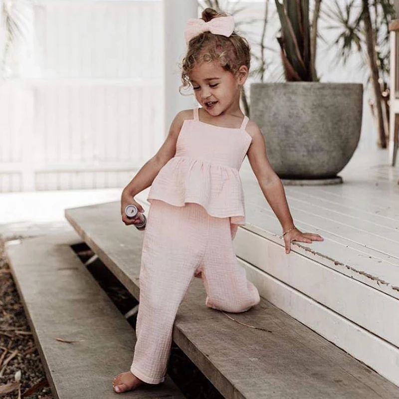 

Baby Girls Summer Pants Children Cotton Backless Elastic Suspenders Pants Overalls Trousers casual sleeveless trousers