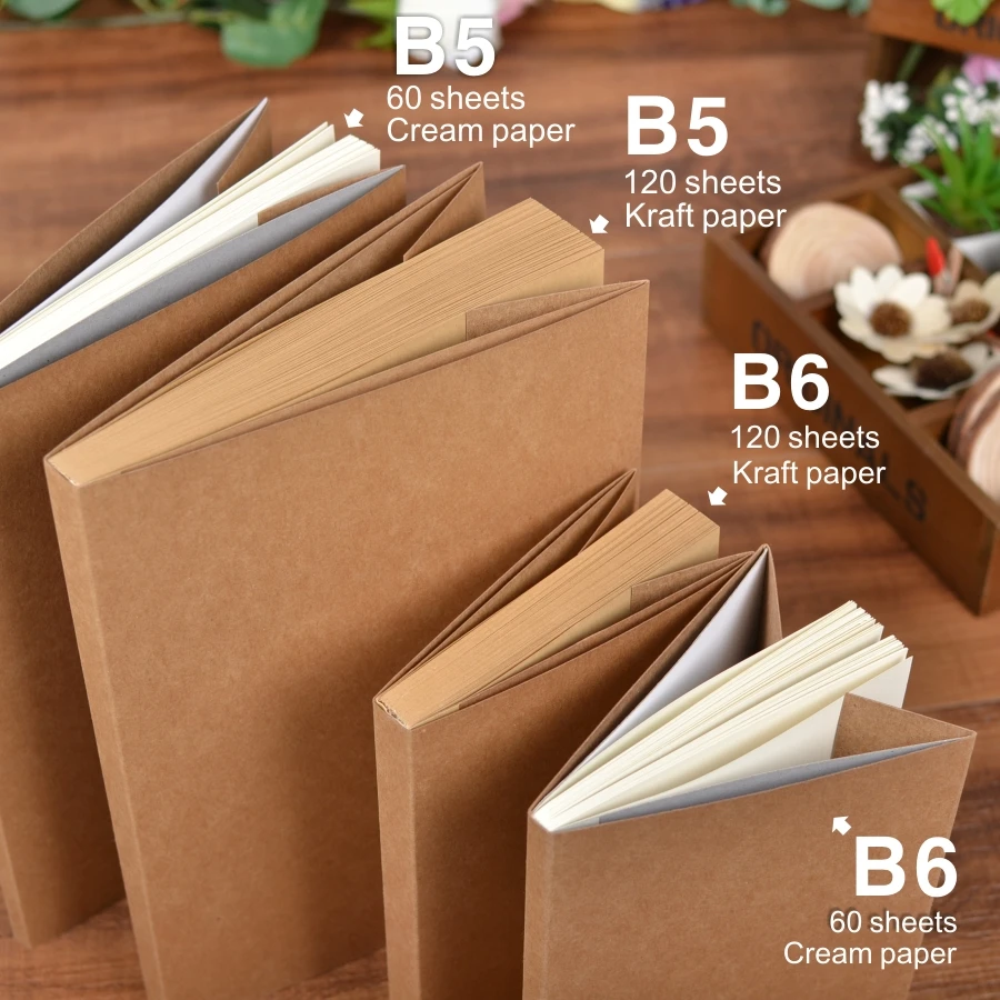 B5 B6 Kraft cover Notebook Blank pages plain paper 120 or 60 sheets can choose Journal school stationery 100gsm Kraft paper B5 B6 Kraft cover Notebook Blank pages plain paper 120 or 60 sheets can choose Journal school stationery 100gsm Kraft paper