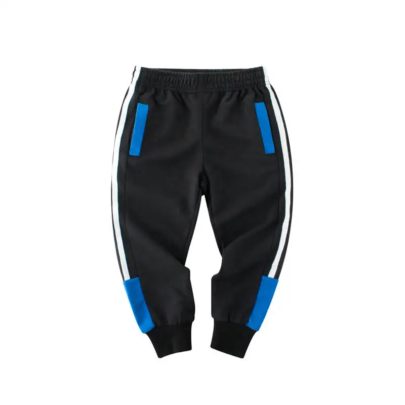 Новинка года, весенне-осенние детские спортивные брюки черного и синего цвета Хлопковые Штаны с боковой полосой штаны для мальчиков от 2 до 7 лет