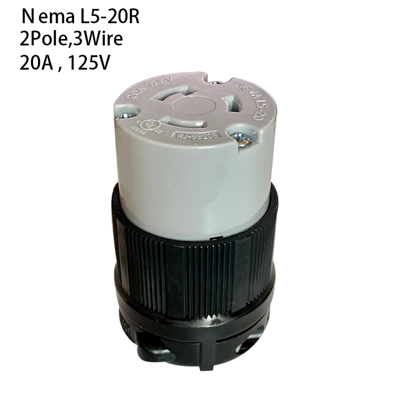 

Nema L5-20R, противоударный промышленный женский Соединитель с блокировкой, 2-полюсный 3-проводной Электрический штекер 20A 125V