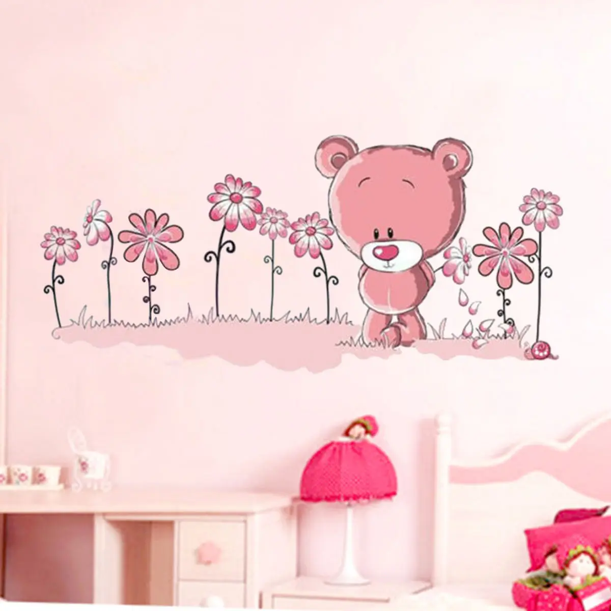 Pink Baby Nursery Promotion For Promotional Pink Teddy Bear Wall Stickers Art Mural Children S Kids Nursery Baby Bedroom Uk1