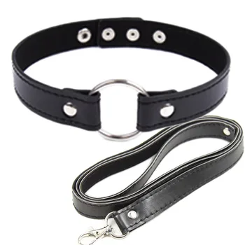 Candiway Leather Collar and Lead chain Bondage Boutique Adult Game BDSM Collars submission Sex Toys Pet Traction belt sex game 1