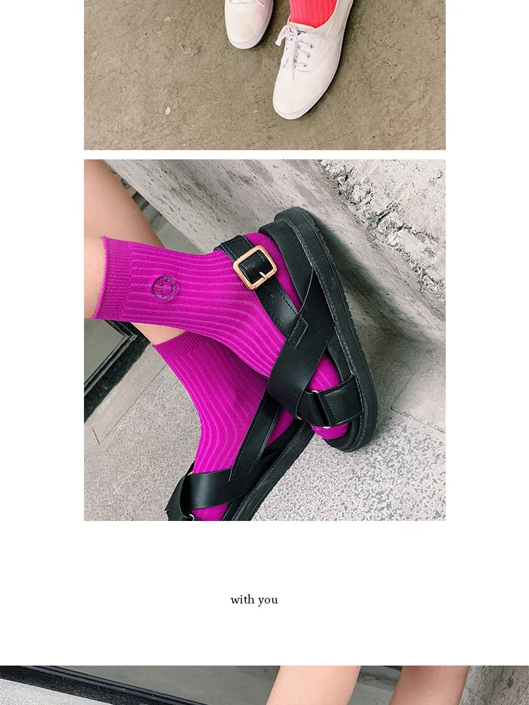 SP& CITY, женские хлопковые носки в полоску с рисунком улыбки, флуоресцентные однотонные носки для скейтборда в стиле хип-хоп, модные персональные носки