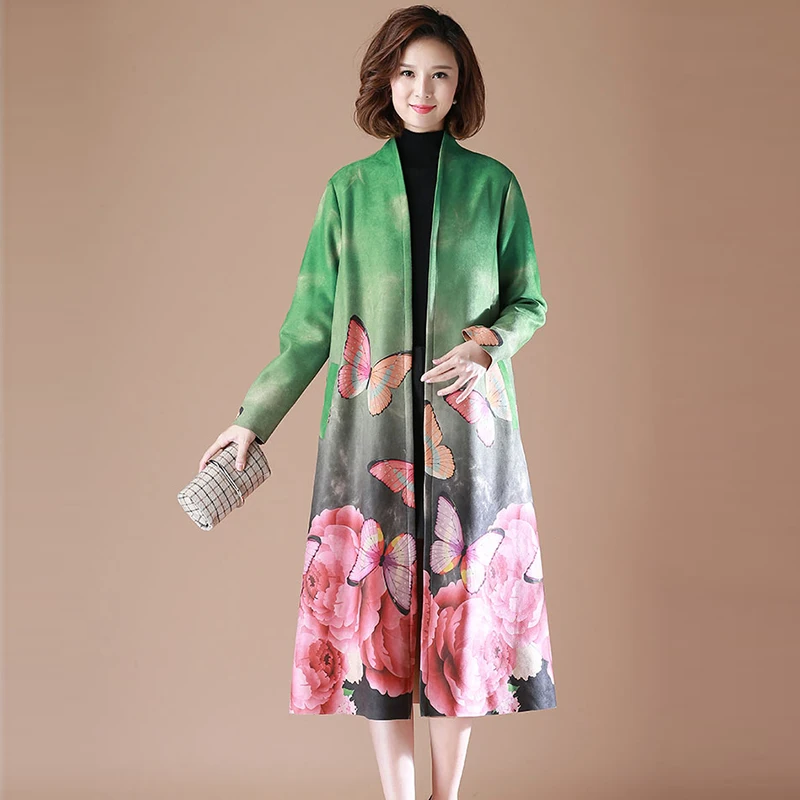 Hiver vent Élégant Hua Mode Qualité Hua Daim hui Automne Se Fp1343 Ka hong lv Hua De Long Brise Hua Manteaux Impression Ethnique Lan Da Tranchée Peau Xiao Manteau Vent Haute Floral N8ZOnPkX0w