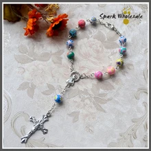 25 шт./партия, католические Девы четки бусы из полимерной глины браслет с розами мягкий, керамический десять лет автомобиль четки ребенка Причастие крещение