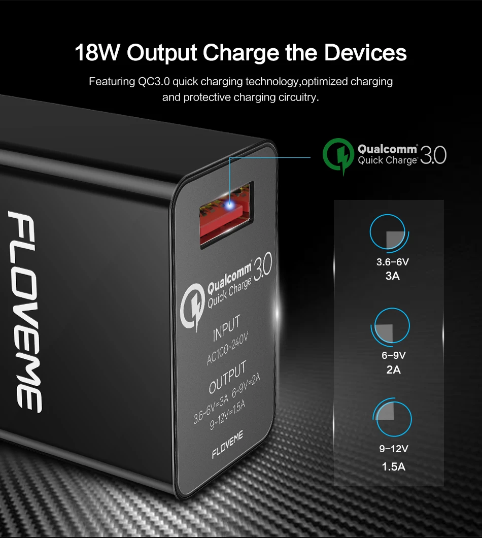 FLOVEME 18 Вт Quick Charge 3,0 USB Зарядное устройство и QC 2,0 стене телефон Зарядное устройство для iPhone samsung S8 S9 Сяо mi 8 быстро Зарядное устройство для телефона зарядное устройство зарядка для телефона