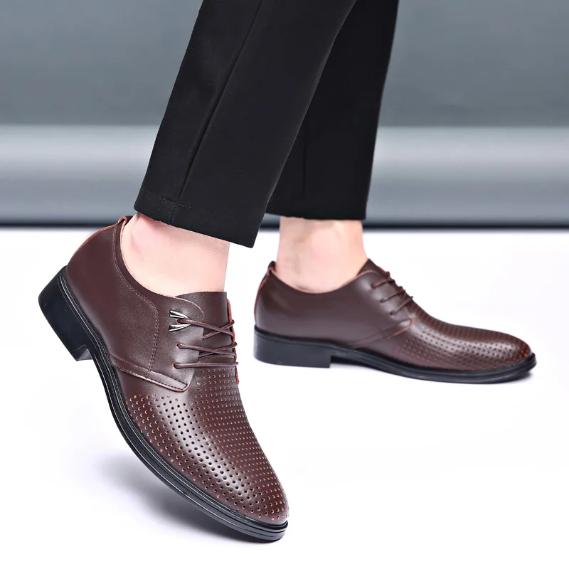 Merkmak/Летние кожаные мужские туфли в деловом стиле; модные мужские туфли на низком каблуке с круглым носком; удобные офисные модельные туфли размера плюс 37-47