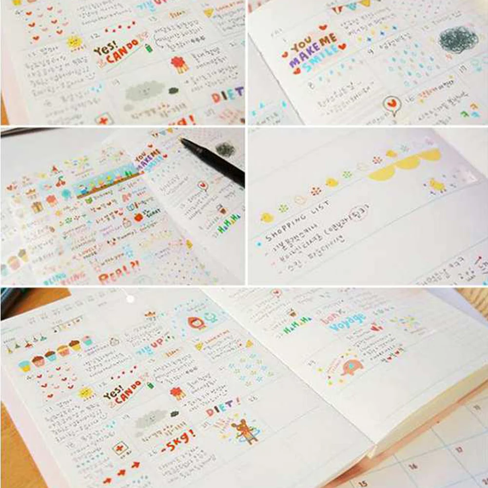 6pcs Stickers Book Decoration Accessory Cute Drawing Market Diary Transparent Scrapbooking Calendar Album Deco Sticker