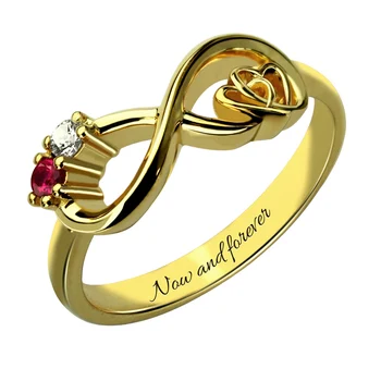

AILIN Wholesale Customized Heart in Heart Infinity Birthstone Ring Gold Color Engraved Promise Ring Couples Love Women Rings