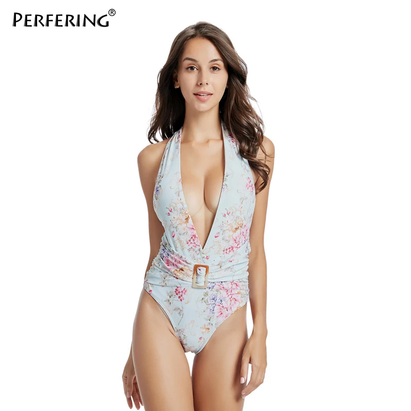 Perfering Summer Halter Bikini Sexy Female Striped Swimsuit One Piece Deep V-neck Bathing Suit String Women Beachwear Lady