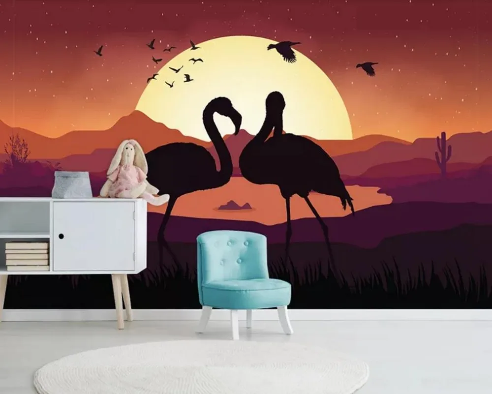 Пользовательские обои Nordic силуэт Птица Фламинго диван гостиной настенные украшения водостойкая живопись материал
