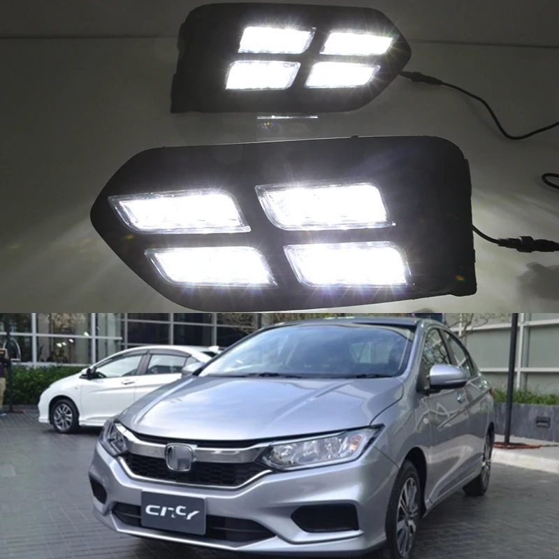 

Car Flashing 1 Set led drl daytime running light For Honda City 2017 2018 fog lamp cover 12V With Yellow Turning Function