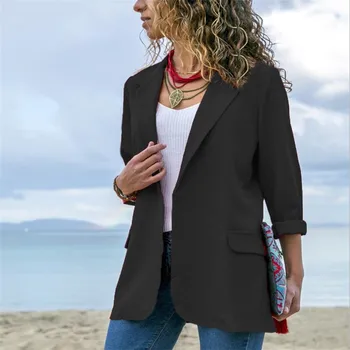 

2019 new Women Blazer Long Sleeve Open Front Lightweight Casual Office Lapel Turn Down Collar Slim Jacket Outwear Female C060