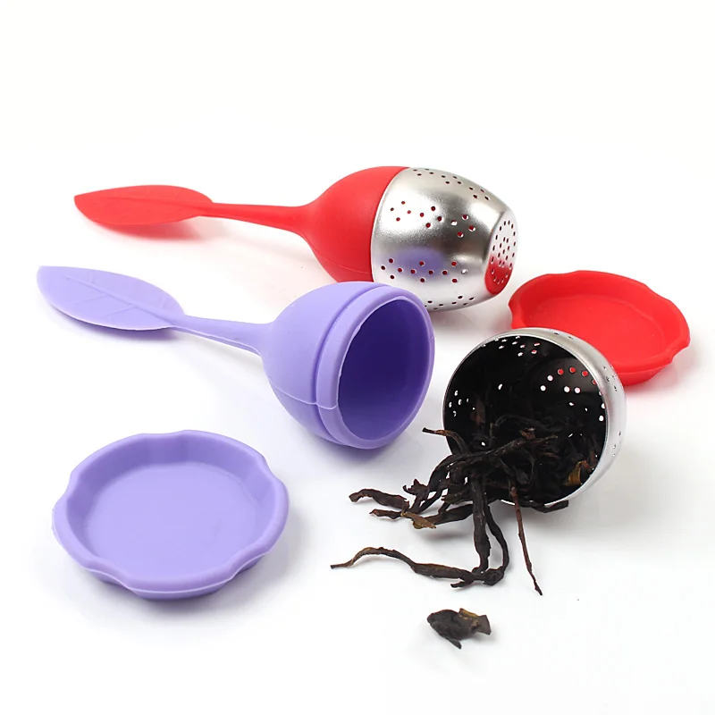 

1PCS Silicone Tea Infuser Reusable Tea Strainer 6Colors Sweet Leaf with Drop Tray Novelty Tea Ball Herbal Spice Filter Tea Tool