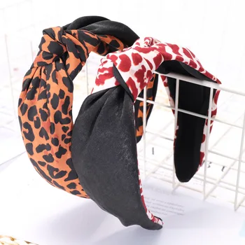 

3pcs Winter Autumn Center Knotted Wide Leopard Hairbands For Women Hair Ornaments Fashion Top Knot Headband