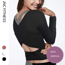 JNC рубашки для йоги с открытой спиной, топы для тренировок с длинными рукавами для женщин, укороченный топ с открытой спиной для тренажерного зала, сексуальный спортивный топ, спортивная одежда для активного отдыха