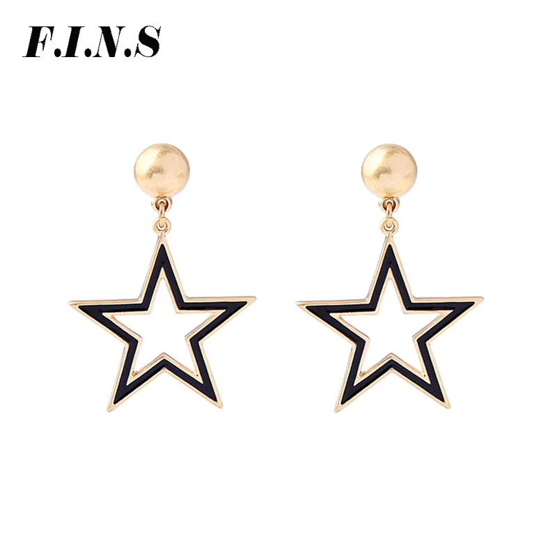

F.I.N.S Black & White Enamel Earrings Pentagram Heart Korean Earrings Trendy Big Women Earings Fashion Jewelry Sweet Brincos