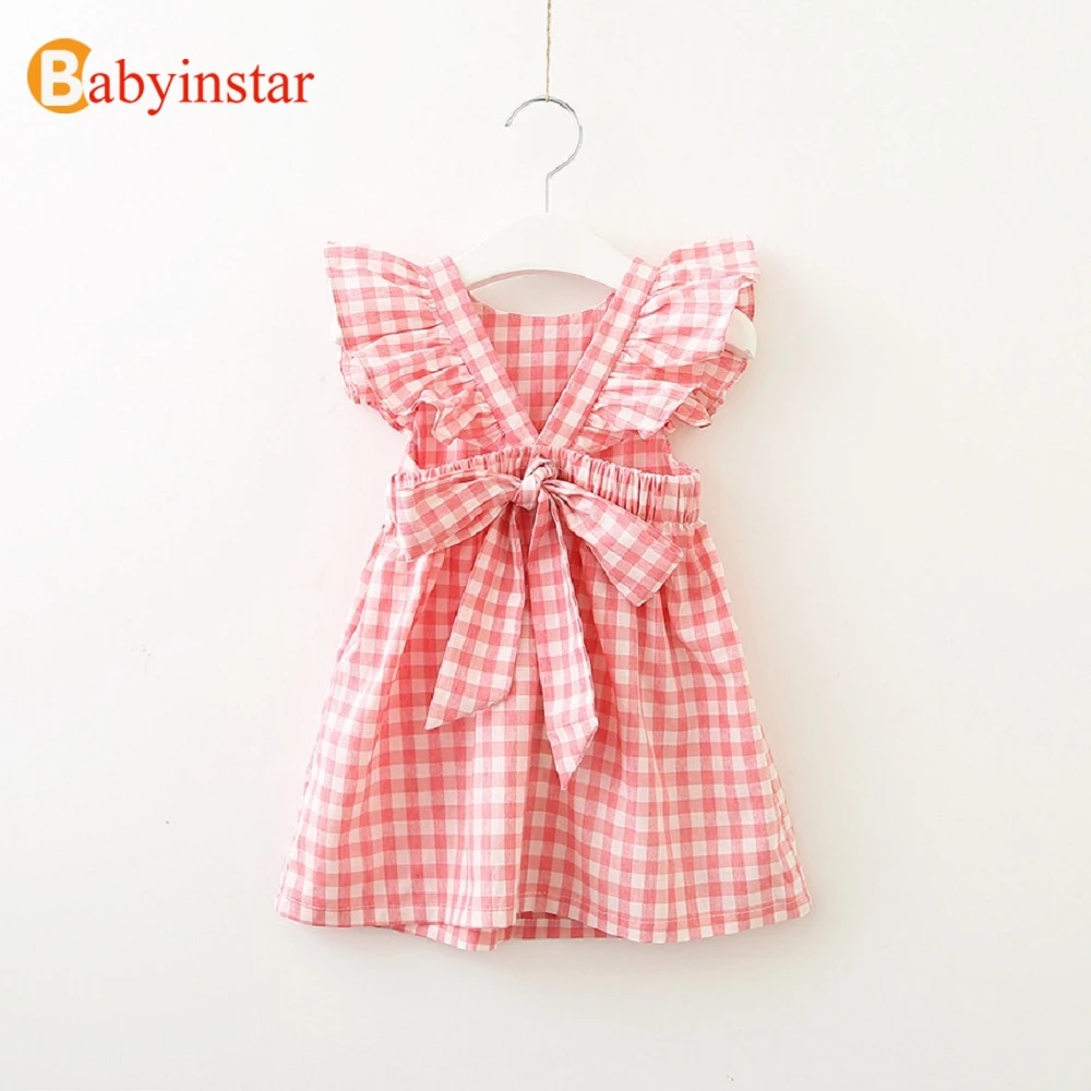 

Babyinstar Ruffles Sleeveless Dress Lattice Pattern Autumn Summer Kids Dresses For Children's Clothing Cute Dress