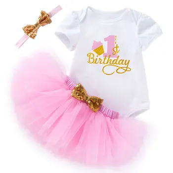 

Birthday Newborn Baby Girl Clothes 0-2Y Party Clothing Set Baby Letter Romper+Mesh Skirt Bow Headband Toddlers Christmas Outfits